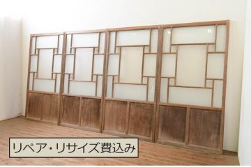アンティーク建具　大正ロマン　ノスタルジックな雰囲気溢れるガラス戸4枚セット(引き戸)(R-071906)
