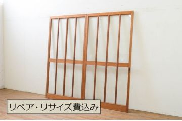アンティーク建具　レトロな雰囲気づくりにおすすめな玄関戸2枚セット(ガラス戸、引き戸)(R-071912)