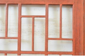 ビンテージ建具　ペイント仕上げ限定　李朝デザインの格子引き戸2枚セット(格子戸、ガラス戸、ヴィンテージ)(R-071915)
