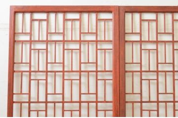ビンテージ建具　ペイント仕上げ限定　李朝デザインの格子引き戸2枚セット(格子戸、ガラス戸、ヴィンテージ)(R-071915)