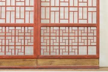 ビンテージ建具　ペイント仕上げ限定　李朝デザインの格子引き戸2枚セット(格子戸、ガラス戸、ヴィンテージ)(R-071915)