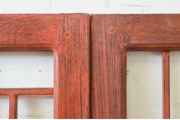 ビンテージ建具　ペイント仕上げ限定　李朝デザインの格子引き戸2枚セット(格子戸、ガラス戸、ヴィンテージ)(R-071915)