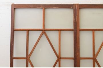 アンティーク建具　大正ロマン　菱形デザイン　ノスタルジックな雰囲気漂うガラス戸2枚セット(引き戸)(R-071919)