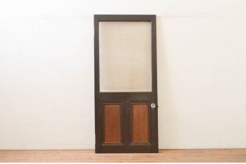 アンティーク建具　古い洋館で使われていたドット柄プレスガラス入りで凝った作りが魅力的なガラスノブのドア1枚(ガラス扉)(R-071920)