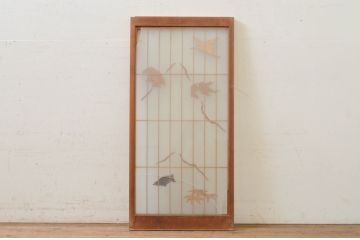 アンティーク建具　両面ガラス　松竹梅・鶴・亀の彫刻入り書院戸1枚(窓、引き戸、ガラス戸)(R-071922)