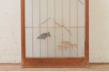 アンティーク建具　両面ガラス　松竹梅・鶴・亀の彫刻入り書院戸1枚(窓、引き戸、ガラス戸)(R-071922)