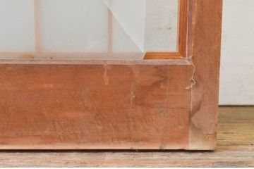 アンティーク建具　両面ガラス　松竹梅・鶴・亀の彫刻入り書院戸1枚(窓、引き戸、ガラス戸)(R-071922)