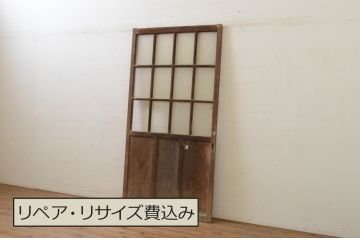 アンティーク建具　古い木味が魅力的なガラス戸1枚(引き戸、格子戸)(R-071924)