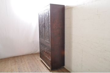 中古　美品!!　軽井沢彫り　満開に咲く桜の彫りが優美な衣装盆付きの和タンス(衣装箪笥、着物箪笥、収納箪笥、和箪笥)(R-071939)