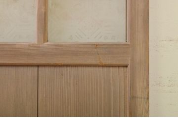 アンティーク建具　デザイン入りのガラスが素敵な格子付き幅狭ガラス戸1枚(板戸、引き戸、格子戸)(R-071950)