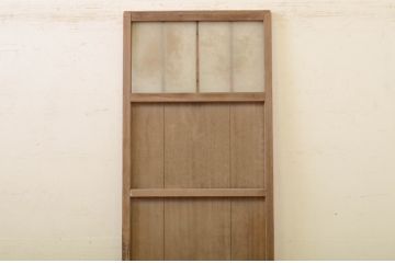 アンティーク建具　デザイン入りのガラスが素敵な格子付き幅狭ガラス戸1枚(板戸、引き戸、格子戸)(R-071950)