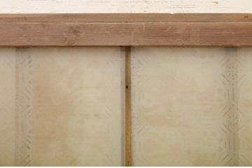アンティーク建具　デザイン入りのガラスが素敵な格子付き幅狭ガラス戸1枚(板戸、引き戸、格子戸)(R-071950)