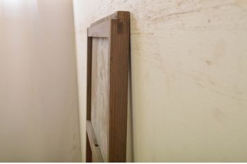 アンティーク建具　デザイン入りのガラスが素敵な格子付き幅狭ガラス戸1枚(板戸、引き戸、格子戸)(R-071950)