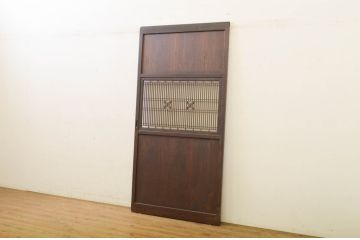 アンティーク建具　品のあるかわいらしいデザインの組子入りガラス帯戸1枚(引き戸、板戸、ガラス戸、格子戸)(R-071952)