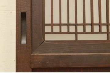 アンティーク建具　品のあるかわいらしいデザインの組子入りガラス帯戸1枚(引き戸、板戸、ガラス戸、格子戸)(R-071952)