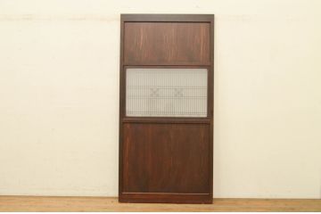 アンティーク建具　品のあるかわいらしいデザインの組子入りガラス帯戸1枚(引き戸、板戸、ガラス戸、格子戸)(R-071952)