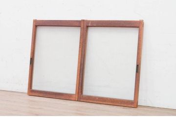 ビンテージ建具　モールガラス入り　レトロな雰囲気作りにおすすめのガラス窓2枚セット(ガラス戸、引き戸、ヴィンテージ)(R-071957)
