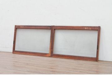 ビンテージ建具　モールガラス入り　どこか懐かしい雰囲気漂うガラス窓2枚セット(引き戸、ガラス戸、ヴィンテージ)(R-071960)