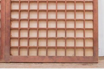 アンティーク建具　和の雰囲気を高めるマス目(升目)格子障子窓2枚セット(きつね格子、狐格子、引き戸、格子戸、障子戸)(R-071964)