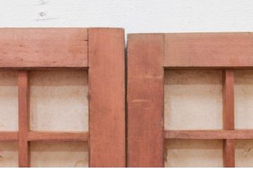 アンティーク建具　和の雰囲気を高めるマス目(升目)格子障子窓2枚セット(きつね格子、狐格子、引き戸、格子戸、障子戸)(R-071964)