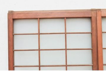 アンティーク建具　どこか懐かしい雰囲気漂う格子入りガラス窓2枚セット(引き戸、格子戸、ガラス戸)(R-071965)