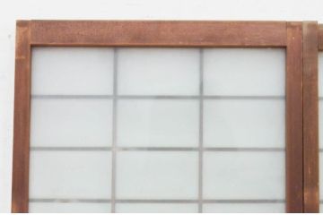 アンティーク建具　どこか懐かしい雰囲気漂う格子入りガラス窓2枚セット(引き戸、格子戸、ガラス戸)(R-071965)