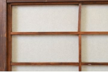 アンティーク建具　腰板欅(ケヤキ)材　どこか懐かしい雰囲気を醸し出す裏障子付き格子戸4枚セット(引き戸、障子戸、帯戸)(R-071968)