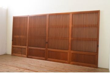 アンティーク建具　最高級!!　最上手物　縦桟79本　総檜(ヒノキ)材　上品な和の空間を演出する裏ガラス入り万本格子戸4枚セット(引き戸、ガラス戸)(R-071973)
