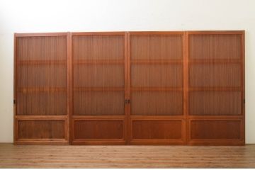アンティーク建具　最高級!!　最上手物　縦桟79本　総檜(ヒノキ)材　上品な和の空間を演出する裏ガラス入り万本格子戸4枚セット(引き戸、ガラス戸)(R-071973)