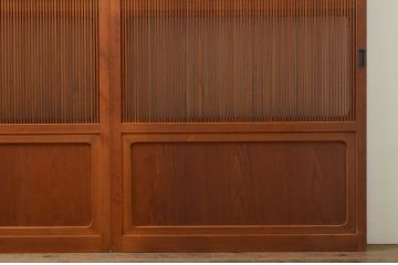 アンティーク建具　最高級!!　最上手物　縦桟79本　総檜(ヒノキ)材　上品な和の空間を演出する裏ガラス入り万本格子戸4枚セット(引き戸、ガラス戸)(R-071973)
