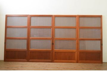 アンティーク建具　最高級!!　最上手物　縦桟79本　総檜(ヒノキ)材　上品な和の空間を演出する裏ガラス入り万本格子戸4枚セット(引き戸、ガラス戸)(R-071973)