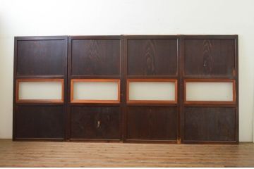 アンティーク建具　レーザー組子入れます!　和モダンな空間を演出するガラス帯戸4枚セット(引き戸、ガラス戸、板戸)(R-071977)