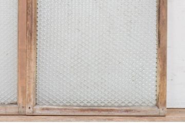 アンティーク建具　大正ロマン　プレスガラス入り　レトロな空間を引き立たせるガラス窓2枚セット(ガラス戸、引き戸)(R-071988)
