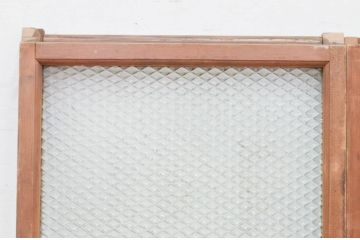 アンティーク建具　大正ロマン　プレスガラス入り　レトロな空間を引き立たせるガラス窓2枚セット(ガラス戸、引き戸)(R-071988)