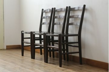 和製ビンテージ　松本民芸家具　シンプルなデザインが魅力的なラダーバックチェア3脚セット(ダイニングチェア、板座チェア、椅子、イス、ヴィンテージ)(R-071992)