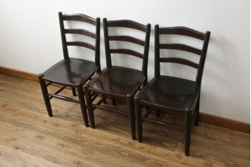 和製ビンテージ　松本民芸家具　シンプルなデザインが魅力的なラダーバックチェア3脚セット(ダイニングチェア、板座チェア、椅子、イス、ヴィンテージ)(R-071992)