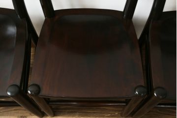 和製ビンテージ　松本民芸家具　シンプルなデザインが魅力的なラダーバックチェア3脚セット(ダイニングチェア、板座チェア、椅子、イス、ヴィンテージ)(R-071992)