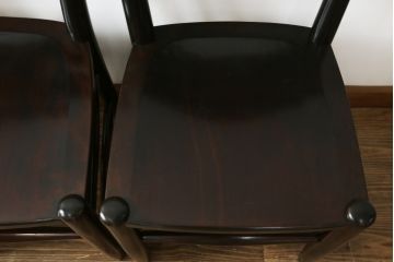和製ビンテージ　松本民芸家具　シンプルなデザインが魅力的なラダーバックチェア3脚セット(ダイニングチェア、板座チェア、椅子、イス、ヴィンテージ)(R-071992)