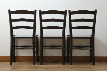 和製ビンテージ　松本民芸家具　シンプルなデザインが魅力的なラダーバックチェア3脚セット(ダイニングチェア、板座チェア、椅子、イス、ヴィンテージ)(R-071992)
