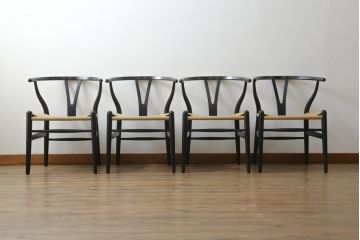 中古　美品!!　北欧家具　デンマーク　老舗家具メーカーCARL HANSEN & SON(カール・ハンセン&サン)の洗練されたデザインが目を惹くYチェア4脚セット(ワイチェア、ダイニングチェア、アームチェア、椅子、イス)(定価4脚で約35万円)(R-072003)