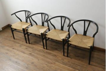 中古　美品!!　北欧家具　デンマーク　老舗家具メーカーCARL HANSEN & SON(カール・ハンセン&サン)の洗練されたデザインが目を惹くYチェア4脚セット(ワイチェア、ダイニングチェア、アームチェア、椅子、イス)(定価4脚で約35万円)(R-072003)