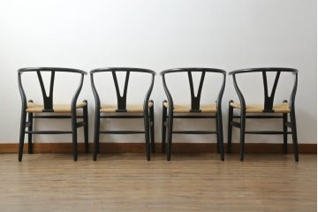中古　美品!!　北欧家具　デンマーク　老舗家具メーカーCARL HANSEN & SON(カール・ハンセン&サン)の洗練されたデザインが目を惹くYチェア4脚セット(ワイチェア、ダイニングチェア、アームチェア、椅子、イス)(定価4脚で約35万円)(R-072003)
