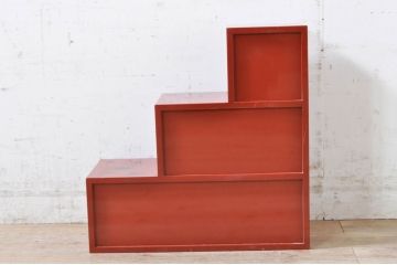 中古　高級品!!　朱色と黒のコントラストが美しい根来塗り風(あけぼの塗り)の階段箪笥小引き出し(和箪笥、収納箪笥、整理箪笥)(R-072010)