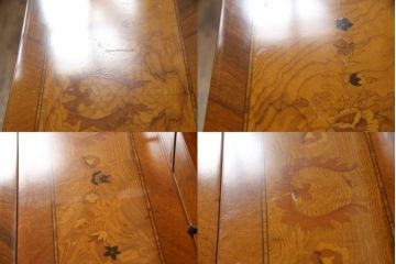 中古　上品な佇まいで空間を引き立てる象嵌入りライティングビューロー(机、ワークデスク、在宅ワーク用、在宅用、引き出し、チェスト)(R-072015)