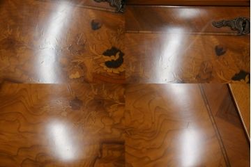 中古　上品な佇まいで空間を引き立てる象嵌入りライティングビューロー(机、ワークデスク、在宅ワーク用、在宅用、引き出し、チェスト)(R-072015)