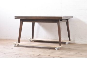 和製ビンテージ　職人手作り高級家具　神戸洋家具　ナラ材　和洋どちらの空間にもおすすめのシンプルなエクステンションテーブル(ダイニングテーブル、食卓、拡張式テーブル、作業台、4人掛け、6人掛け、ヴィンテージ)(R-072017)