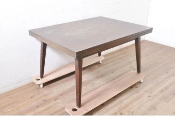 和製ビンテージ　職人手作り高級家具　神戸洋家具　ナラ材　和洋どちらの空間にもおすすめのシンプルなエクステンションテーブル(ダイニングテーブル、食卓、拡張式テーブル、作業台、4人掛け、6人掛け、ヴィンテージ)(R-072017)