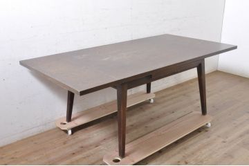 和製ビンテージ　職人手作り高級家具　神戸洋家具　ナラ材　和洋どちらの空間にもおすすめのシンプルなエクステンションテーブル(ダイニングテーブル、食卓、拡張式テーブル、作業台、4人掛け、6人掛け、ヴィンテージ)(R-072017)