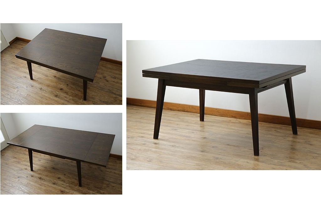 和製ヴィンテージ　職人手作り高級家具　神戸洋家具　ナラ材　和洋どちらの空間にもおすすめのシンプルなエクステンションテーブル　(R-072017)