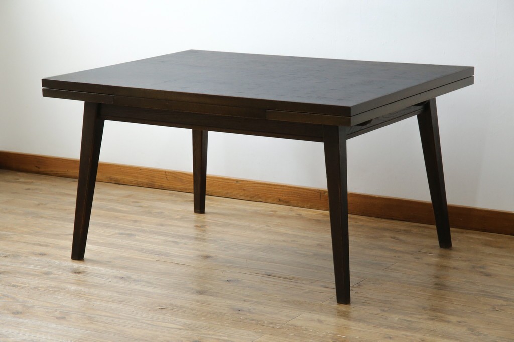 和製ヴィンテージ　職人手作り高級家具　神戸洋家具　ナラ材　和洋どちらの空間にもおすすめのシンプルなエクステンションテーブル　(R-072017)